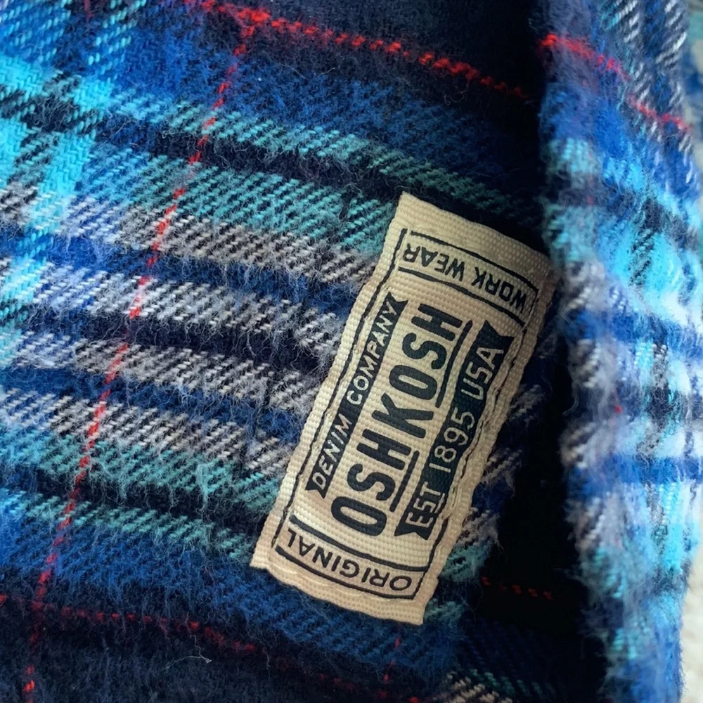 OshKosh Blue Button Down Shirt Classic Plaid 7 EUC